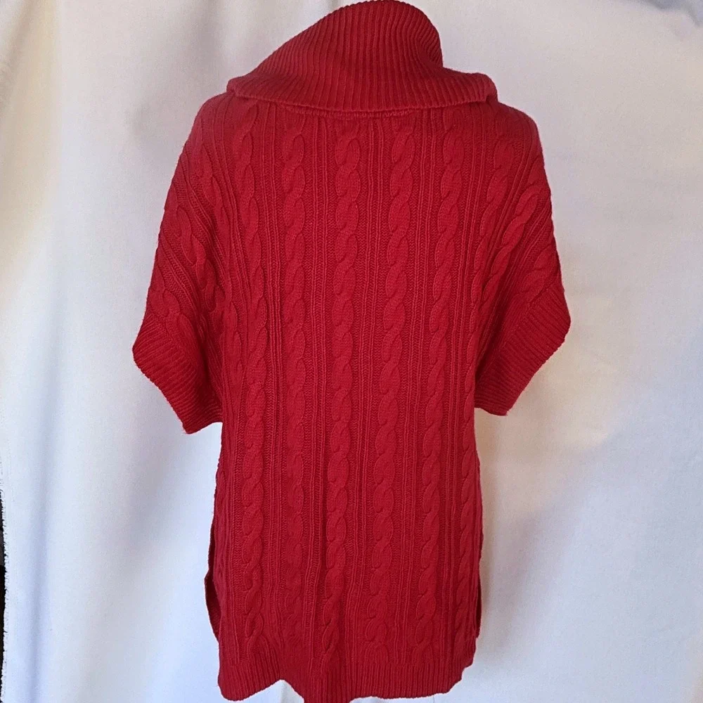 Nicole Miller Womens Red Cable‎ Knit Cowl Turtleneck Sweater L Oversized Hipster